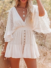 cheap Plain Dress-Women's Mini Dress A Line Dress Vacation Casual Outdoor Going out Regular Fit Solid Color 3/4 Length Sleeve V Neck Black White Pink Beige Summer Spring