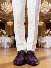 abordables Chaussures Derby-Chaussures habillées pour hommes en similicuir violet – un motif unique pour les mariages et les réceptions élégantes