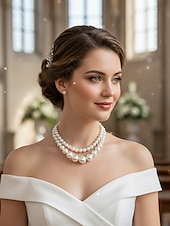 Χαμηλού Κόστους Γάμος ACC-κομψό πολυστρωματικό κολιέ από ψεύτικο μαργαριτάρι | κλασικά statement κοσμήματα για γυναίκες | ιδανικό για γάμους, πάρτι και επίσημες εκδηλώσεις
