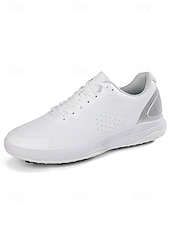 Недорогие Мужская обувь для гольфа-Белые мужские туфли для гольфа с амортизацией, легкие и дышащие, идеально подходят для игры в гольф и занятий спортом на открытом воздухе.