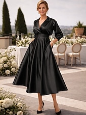Недорогие Длина щиколотки-А-силуэт Ниже колена Платье для вечеринки Коктейльные платья Свадебное платье для гостей Платье для матери невесты Рукав 3/4 Рубашечный воротник Элегантный стиль Винтаж 1950-е года
