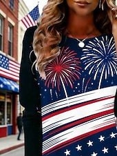  יום העצמאות האמריקאי בגדי ריקוד נשים חולצה קצרה טופ טי דפוס גראפי דגל אמריקה אופנתי מסוגנן קלסי שרוול ארוך צווארון עגול קצר חולצות רגילות יומי סוף שבוע בגדי נופש פול אביב סתיו