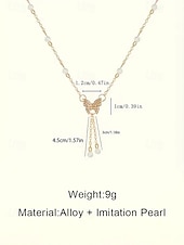 olcso Női nyaklánc-Női ötvözet műgyöngyös pillangós nyaklánc, finom Y-láncos kialakítás, arany és ezüst árnyalatok, elegáns minimalista stílus, tökéletes mindennapi viseletre, hétköznapi öltözékekhez és rétegezéshez