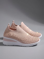 economico Sneakers da donna-Per donna Casuale Quotidiano Passeggiata Strass Plateau Zeppa Punta Tonda Casual Comfort Tessitura Volante Mocassino Nero Bianco Rosa