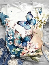 abordables T-shirt Animaux-Femmes T-shirt Imprimé Fleuri Graphique Animal ancien Élégant Classique Manche Courte Col ras du cou Hauts Réguliers Quotidien Week-end Bleu Jaune Rose Claire Vert Beige Été Printemps Automne Hiver