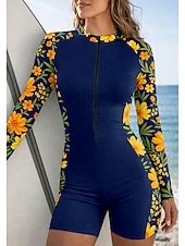 economico Rash Guards Interi-Per donna Top sottomuta Costume da bagno Costumi da bagno sportivi Floreale Tropicale Con zip Imbottitura rimovibile Cerniera Frontale Protezione Solare UV UPF50+ Ultra Leggero (UL) Manica Lunga