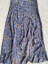 cheap Vacation Skirts-Women's Fashion Sexy Casual Knee-length High Waist Skirts Floral Print Split Ends Inelastic Daily Vacation Blue Black Yellow Summer