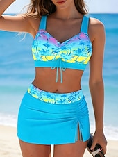cheap Bikini Sets-Women's Swimwear Tankini 2 Piece Skirt Swimsuit Elegant Vacation Graphic Tropical V Neck Sleeveless Bathing Suits