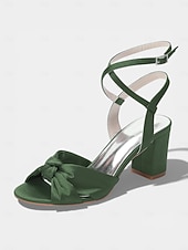 economico Damigella d&amp;#39;onore-sandali da donna con tacco a blocco in raso fucsia, scarpe eleganti con cinturino alla caviglia e fiocco per damigelle d'onore per matrimoni all'aperto in giardino