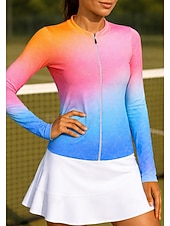 preiswerte Damenbluse-Damen Farbverlauf Sporthemd Tennis Shirt Tennistop Langarm Reißverschluss Blumen UPF50+ UV-beständig Hohe Elastizität Feuchtigkeitsableitend Atmungsaktiv Volleyball Tennis Golfspiel Stehkragen