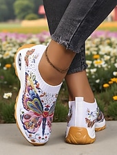 olcso Női tornacipők-női élénk színű, pillangómintás, bebújós tornacipő légpárnával - lélegző kötött sétacipő könnyű testmozgáshoz és hétköznapi kirándulásokhoz
