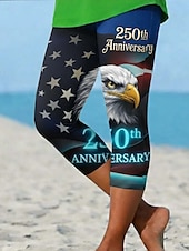  Independence Day American Anniversary Patriotic Women's Capri Pants Leggings Vacation Hawaiian Stylish Capris Medium WaistPantsFlag National Flag Comfort High Elasticity Vacation Formal