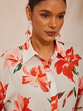 economico camicie, top e camicette-camicetta asimmetrica con maniche dolman in chiffon fluido con fiori primaverili