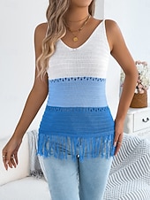 זול מיכל פשוט-בגדי ריקוד נשים טופים מארג מפוצלים עליונית טנק טופ טי ניטים קולור בלוק אופנתי מסוגנן קלסי ללא שרוולים צווארון V חולצות רגילות יומי ליציאה סוף שבוע פול כתום חאקי קיץ אביב