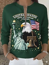 abordables Top jour de l’indépendance-Pull sweatshirt patriote pour femmes sweatshirts bloc de couleur géométrique décontracté à manches longues col rond zip demi street vêtements quotidiens patchwork fermeture éclair