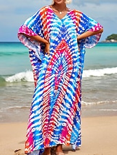 cheap Stripe&amp;Geometric Dress-Women's Maxi Dress Beach Dress Casual Dress Boho Dress Cover Up Elegant Fashion Modern Outdoor Vacation Going out Loose Fit Abstract Half Sleeve V Neck Blue Pink Royal Blue Orange Summer Spring