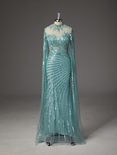  Sirena Tromba Strascico a Terra Perline ricamate Abito da invitata a nozze Abito Formale Abito da Sera Elegante Scintillante Stile Celebrità Senza Maniche Girocollo Festa serale Matrimonio Shiena