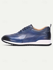 cheap Dress Sneakers-Men's Navy Blue Leather Sneakers – Elegant Design, Perfect for Weddings, Formal Gatherings and Semi-Formal Events