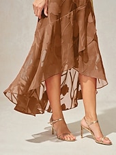  Dam Maxiklänning Chiffongklänningar Elegant Blommig Ärmlös U-hals Korallröd