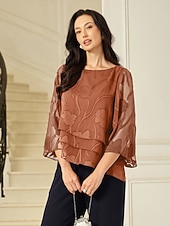  Жен. Топы из шифона Элегантный стиль Вырез под горло Коралловый красный Лето Весна Осень