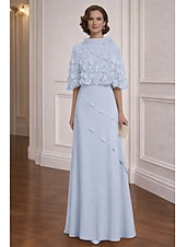 economico Lunghezza del pavimento-Due Pezzi Linea ad A Abito Lunghezza al pavimento Abito da Cocktail Abito da invitata a nozze Abito da cerimonia per signora Mezza Manica Scollo a Barca Elegante Vintage Formale Chiffon Scialli con