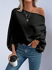 voordelige Chique Blouses-Dames Overhemd Satijnen overhemd Blouse Tops met blote schouders Effen Stijlvol Klassiek Modern Lange mouw Schouderafhangend Normale tops Dagelijks Feestdagen Uitgaan blauw Zwart Blozend Roze Rood
