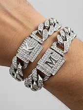 billiga Herrsmycken-Herrarmband i legeringskedja med alfabetets initialer – personligt kristallbesatt armband för alla hjärtans dag, bröllop och presenter