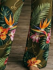 お買い得  ボーホーパンツ-女性用 ワイドレッグ チノパン パンツ ファッション ベーシック ボヘミアン 全長 ミディアムウエスト フラワー ポケット 弾性ウエスト プリント 快適 通気性 伸縮性なし 日常 アウトドア バケーション グリーン 夏 春 秋 レギュラー