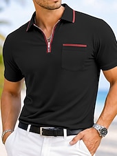 abordables Polo Clásico para Hombre-Hombre Polo de algodón Camiseta de golf Casual Vacaciones Diseño Cremallera de un cuarto Manga Corta Moda Músculo Color sólido Plano Cremallera Bolsillo Verano Primavera Primavera verano Ajuste