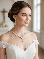 preiswerte Hochzeit ACC-Damen Perlen- und Strass-Halsketten-Ohrring-Set, eleganter Vintage-Schmuck für Gatsby-Bälle, Hochzeiten &amp;Abendpartys