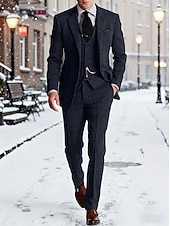 economico Blazer Classici da Uomo-Per uomo Blazer+Gilet+Pantaloni eleganti Blazer Affari Lavoro Matrimonio Moda Streetwear Autunno Inverno Tergal Tinta unica 3 pezzi Monopetto Giacca Nero Champagne Rosa Borgogna