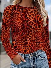 baratos Camiseta listrada e geométrica-Mulheres Camiseta Imprimir Gráfico Geométrica Abstrato Vintage Moda à moda Manga Longa Gola Redonda Tops regulares Diário Azul Vermelho Roxo Fúcsia Marron Verão Primavera