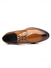 abordables Zapatos Derby-Zapatos de vestir de charol marrón brillante para hombre, elegantes zapatos formales para bodas, ideales para novios, padrinos de boda e invitados a la boda, cómodos y elegantes para ocasiones formales de boda.