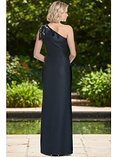 cheap Floor Length-Sheath Column Floor Length Formal Dresses Evening Gown Mother of the Bride Dress Sleeveless One Shoulder Elegant Vintage Formal Satin with Bow(s) Embroidery