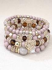 Χαμηλού Κόστους Γυναικείο βραχιόλι-Γυναικείο σετ βραχιολιών από ακρυλικό και κράμα αλουμινίου σε στυλ boho – πολλά χρώματα, γούρι σε σχήμα καρδιάς, ιδανικό για την ημέρα του Αγίου Βαλεντίνου και για καθημερινή χρήση