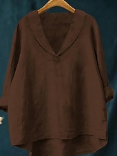 abordables Camisas Falsas Esenciales-Mujer Camisa Camisas de algodón y lino Lino de algodón sintético Retazos Plano Elegante Clásico Moderno Manga Larga Escote en Pico Tops regulares Diario Festivos Noche Negro Blanco Amarillo Rojo Azul