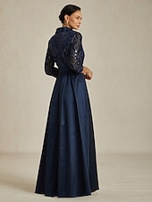  Dam Maxiklänning A linjeklänning Fit And Flare Klänning Elegant party Formell Kvällsfest Paisley 3/4 ärm Tröjkrage Marinblå