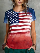  Giorno dell'Indipendenza Americana Per donna Maglietta Stampato Grafico Bandiera Americana Elegante Classico Casual Manica Corta Girocollo Top Regolari Quotidiano Sportivo Uscire Rosso Estate