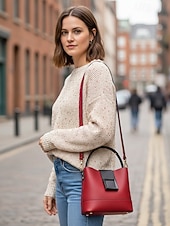 お買い得  ハンドバッグ＆トートバッグ-女性用フェイクレザーバケットバッグ - 多用途のショルダーバッグとクロスボディスタイル、複数の色、カジュアルからセミフォーマルまで使えるトレンディで丈夫なバッグ