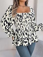economico Bluse Floreali-Per donna Camicia Blusa Top in chiffon Leopardo Elegante Classico Moderno Manica Lunga Collo quadrato Top Regolari Quotidiano Ferie Uscire Nero Bianco Verde Primavera Autunno