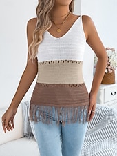 זול מיכל פשוט-בגדי ריקוד נשים טופים מארג מפוצלים עליונית טנק טופ טי ניטים קולור בלוק אופנתי מסוגנן קלסי ללא שרוולים צווארון V חולצות רגילות יומי ליציאה סוף שבוע פול כתום חאקי קיץ אביב