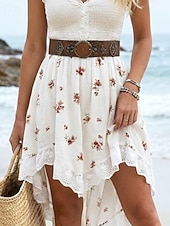 cheap Vacation Boho Dress-Women's Mini Dress Casual Dress Summer Dress Slip Dress Boho Dress Vintage Vacation Daily Going out Regular Fit Floral Sleeveless Straps Black White Spring Summer
