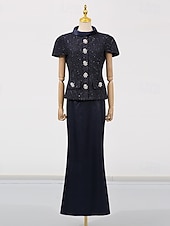 cheap Mom's Dress Sets-Mermaid Trumpet Ankle Length Derby Dress Mother of the Bride Dress Short Sleeve High Neck Elegant Kentucky Derby with Flower
