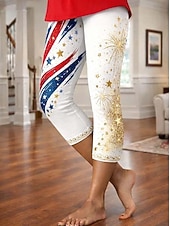  Odzież patriotyczna na Dzień Niepodległości Spodenki capri dla kobiet Leginsy wakacyjne Hawajskie Stylowe spodenki o średnim stanie Grafika z flagą narodową Komfort Elastyczne na wakacje na świeżym