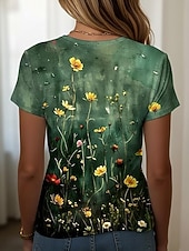 Χαμηλού Κόστους Floral μπλουζάκι-Γυναικεία Μπλουζάκι Στάμπα Φλοράλ Γραφική Φυτά Βίντατζ Στυλάτο Κλασσικό Κοντομάνικο Στρογγυλή Ψηλή Λαιμόκοψη Στρογγυλή Λαιμόκοψη Κανονικά μπλουζάκια Καθημερινά