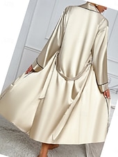 preiswerte Bademäntel für Damen-Damen Robe Nachthemd Schlafanzug Set Lässig Komfort Einfarbig Elastischer Bund Täglich Heim Langarm Träger Rosa Khaki Sommer Frühling Normale Passform