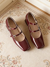 voordelige Mary Jane Pumps-Dames Mary Jane pumps met groene lakleren imitatieleer afwerking – vintage pumps met vierkante neus, dubbele band en gouden gespen, elegante retrostijl uit de jaren 50 voor dagelijks gebruik en