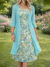 abordables Vestido Boho-Mujer Conjunto de vestido Vestido de una línea Elegante Vacaciones Floral Graphic Multi capa Estampado Mini vestido Media Manga Cuello Barco Diario Azul Piscina Rosa Naranja Verano Primavera Holgado