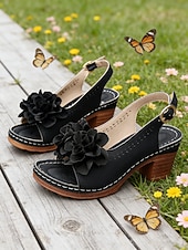 preiswerte Absatzsandalen-Graue Damen-Sandalen mit mittelhohem Absatz und Blumenmuster – elegant-lässiger Stil, bequemer Blockabsatz, ideal für Damen, Alltag, Gartenpartys, Reisen und Sommerveranstaltungen