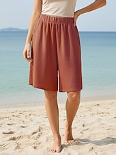 billige Bunner-Dame Bukser med linfølelse Capri-bukser Shorts Sommershorts Ferie Grunnleggende Fritid Knelengde Middels midje عادي Elastisk midje Komfort Pustende Uelastisk Daglig utendørs Feriereise Svart Rød